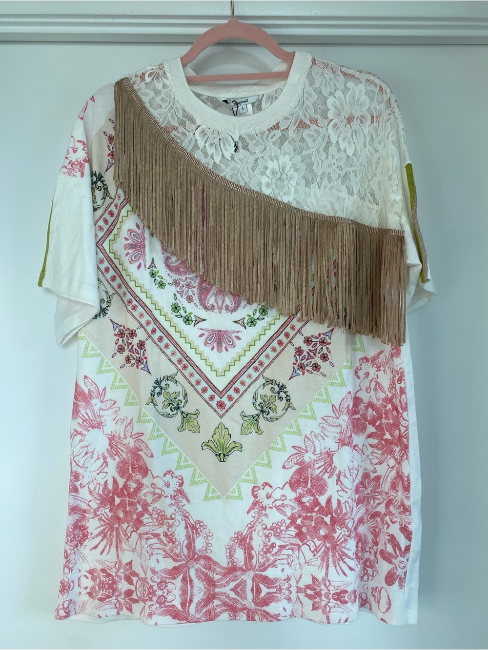 Desigual l Cream Lace Mixed-Media Top